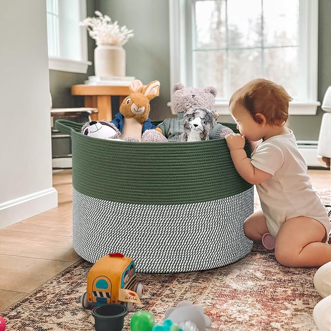 INDRESSME 115L Extra Large Cotton Rope Blanket Basket, Home Decor Laundry Storage Basket for Organizing Bedroom, Living Room,