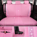 CAR PASS Bling Diamond Car Seat Covers Full Set, Shining Rhinestone Waterproof Faux Leather, Rear with Zipper, Universal Fit Automotive Glitter Crystal Sparkle Strips for Cute Women Girl, Pink