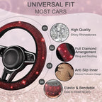 NBTEPEM Bling Car Floor Mats Full Set and Steering Wheel Cover, Universal Fit Most Cars, 4 pcs Sparkle Glitter Diamond Carpet, 5 pcs Bling Car Accessories Set for Women (Red Diamond)