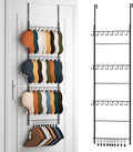 HapiRm Over the Door Hat Organizer - 4 Tier Wall Mounted Hat Rack with 24 Hooks and 10 Movable Clips, Hanging Baseball Cap Or