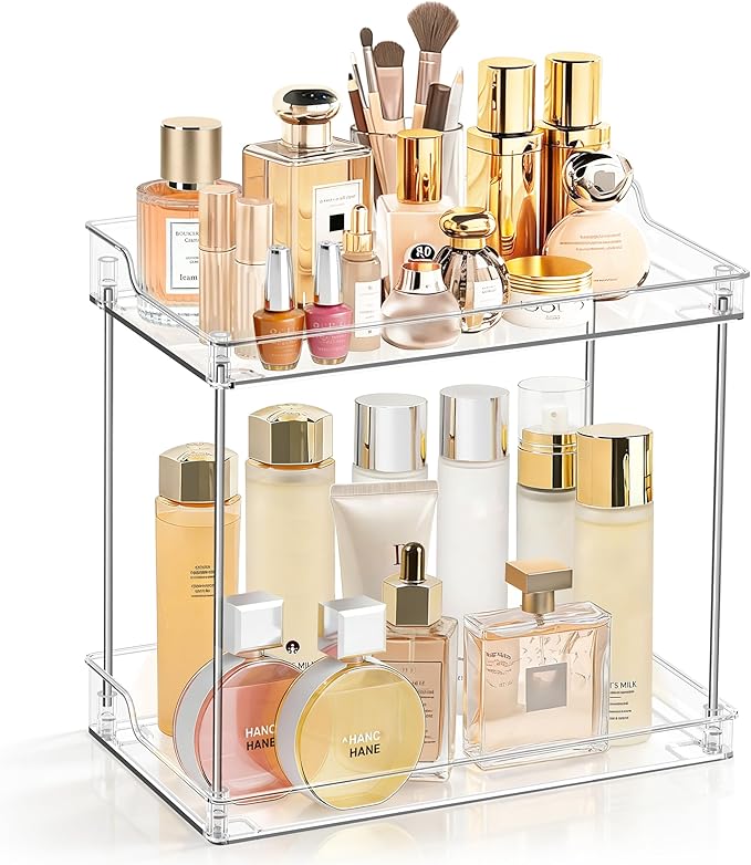 2 Tier Bathroom Counter Organizer, Clear Bathroom Counter Shelf for Vanity Countertop, Kitchen, Sink Storage, Tiered Skincare