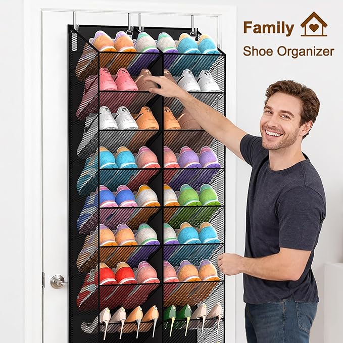 UVIAHOMI 30 Pairs Over the Door Shoe Organizer, Breathable Mesh Pocket Hanging Shoe Storage for Closet, 10-Tier Door Shoes Ra