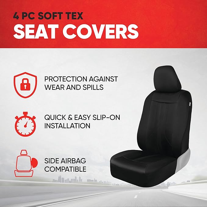 Motor Trend Black Cloth Car Seat Covers for Front Seats – Premium Automotive Bucket Seat Covers, Made for Vehicles with Remov
