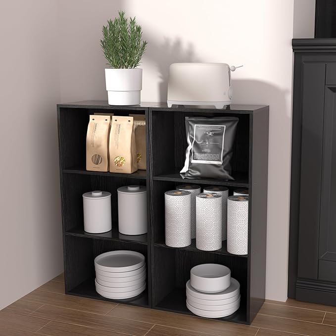 Wooden 3 Cube Storage Organizer, 3 Tier Low Bookcase Freestanding Storage Display Organizer,Versatile Cubes Shelf and Cubby U