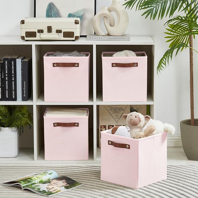 Bagnizer Collapsible Fabric Storage Cube Bins with 2 Reinforced PU Handles, Foldable Storage Organizer Baskets for Closet, Sh