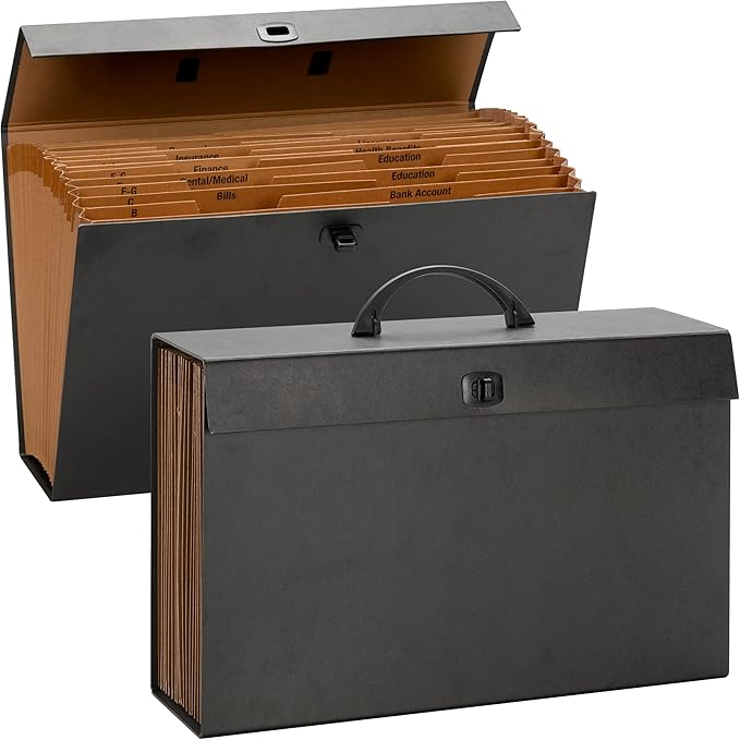 Smead A-Z and Subject Expanding File Box, 19 Pockets, Printed Alphabetic (A-Z)/Subject, Latch Closure, Legal Size, Black (708