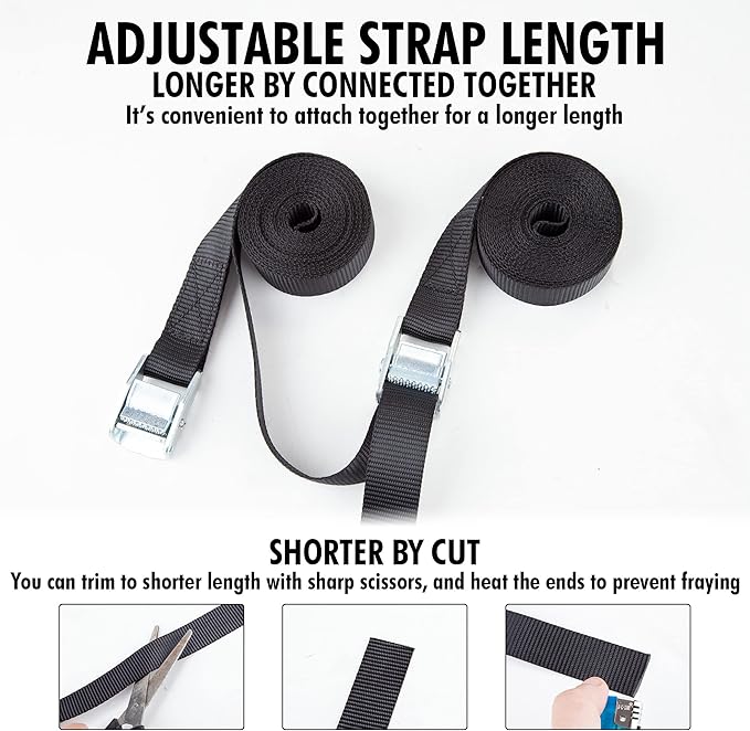 Cartman 1" x 12' Lashing Straps Cargo Tie-Down Strap Up to 600lbs, 16pk in Carry Bag, Black