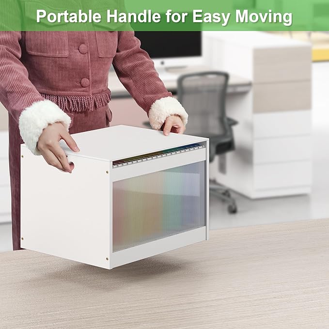 Hanging File Box Organizer for Letter Size 2 Pack, Bamboo Acrylic File Folder Storage with Lid Clear Wooden Moving Boxes Wood