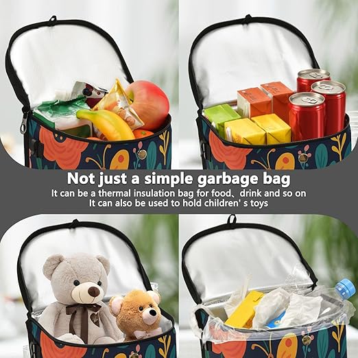 Flowers Car Trash Can with Lid Leak Proof Car Trash Bag Waterproof Car Garbage Can, Multipurpose Trash Bin Hanging for Minivan SUV Truck