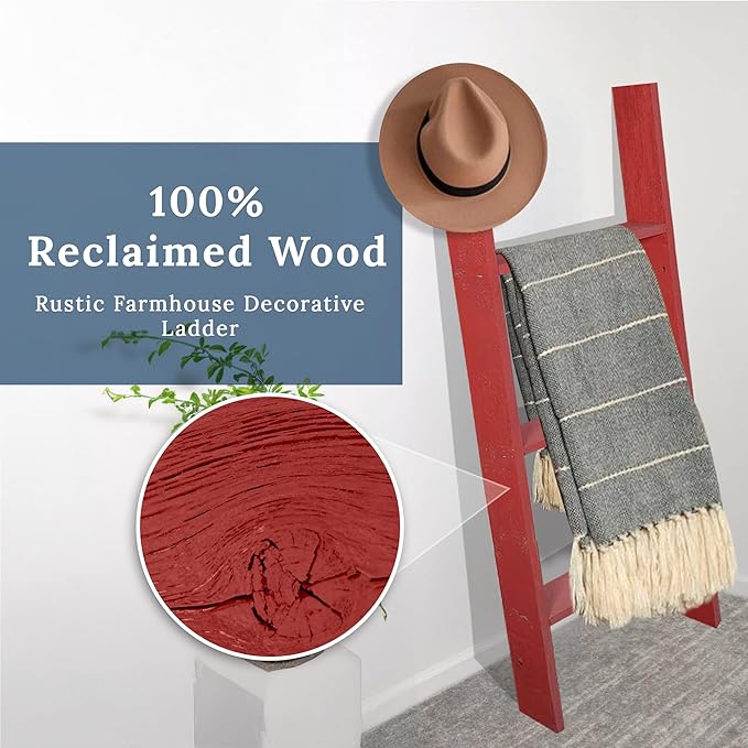 BARNWOODUSA Throw Blanket Ladder – Fully Assembled Reclaimed Wood – Rustic Decorative Ladder for Towels, Quilts, & More – Per