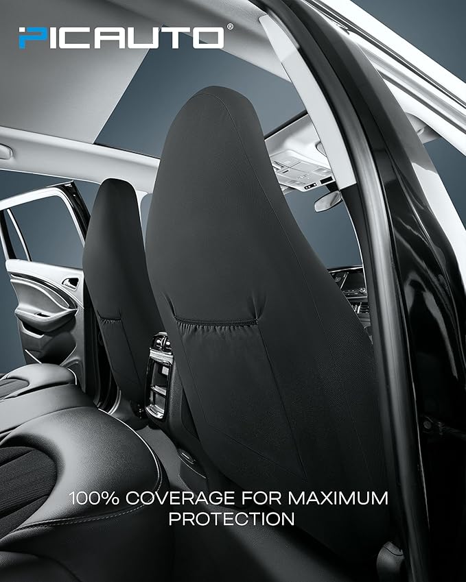 PIC AUTO Car Seat Covers, High-Back Full Set Automotive Seat Covers, Front and Rear Bench - Sports Carbon Fiber Mesh Design, 