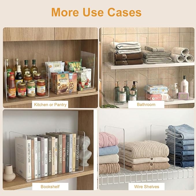 SortNStore Shelf Dividers for Closet Organization: 10" Tall x 12" Deep, Adhesive Separators Features Acrylic Material and Pro