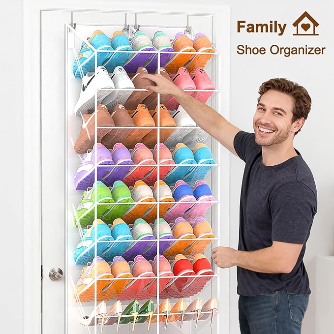 20-30 Pairs Over the Door Shoe Organizer, Transparent PVC Hanging Shoe Rack for Closet, 10-Tier Door Shoes Storage, Crystal-C