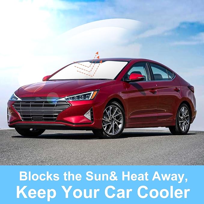 TINGLU Sun Shade for Hyundai Elantra 2017-2020 Accessories Windshield Sun Shade Window Shade UV Rays Protection Sun Visor Cover with Steering Wheel Sunshade Storage Bag