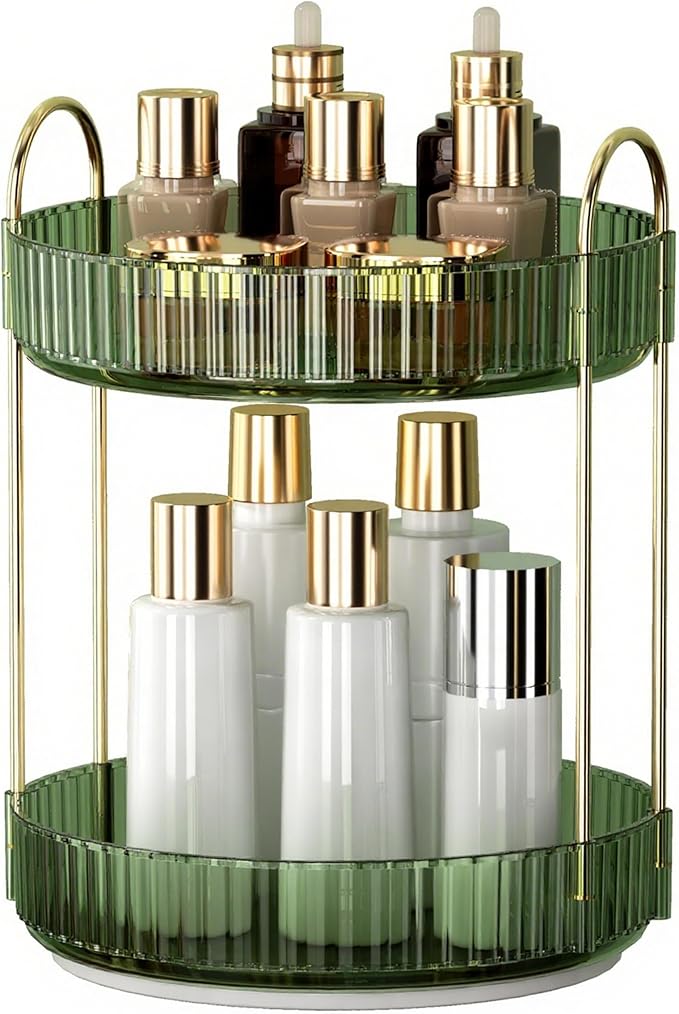 YCIA&DONE 360 Rotating Makeup Organizer and Storage for Vanity Countertop 2 Tiers, High Capacity Cosmetic Skincare Perfume Or