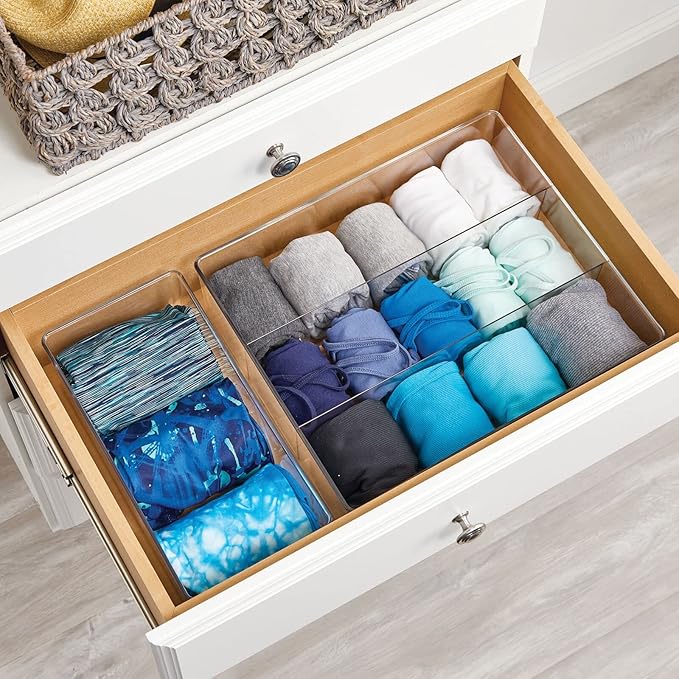 mDesign Long Plastic Drawer Organizer Box, Storage Organizer Bin Container; For Closets, Bedrooms, Use for Leggings, Socks, T