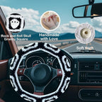 Crochet Steering Wheel Cover,Handmade Rock and Roll Skull Steering Wheel Cover, Skull Wheel Covers Cool Girl & Men, Skeleton Wheel Covers 14-15 in (A Wheel Cover)