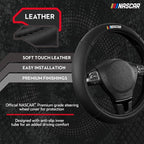 NASCAR Steering Wheel Cover, Two-Tone Black Leather Patchwork, Universal Fit 14.5"-15.5" Steering Covers for Cars, Anti-Slip,