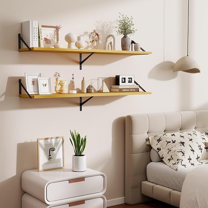 48inch Floating Shelves for Wall,10" Deep Floating Shelves with Metal Brackets,Wall Mounted Hanging Floating Shelf,Wide Displ