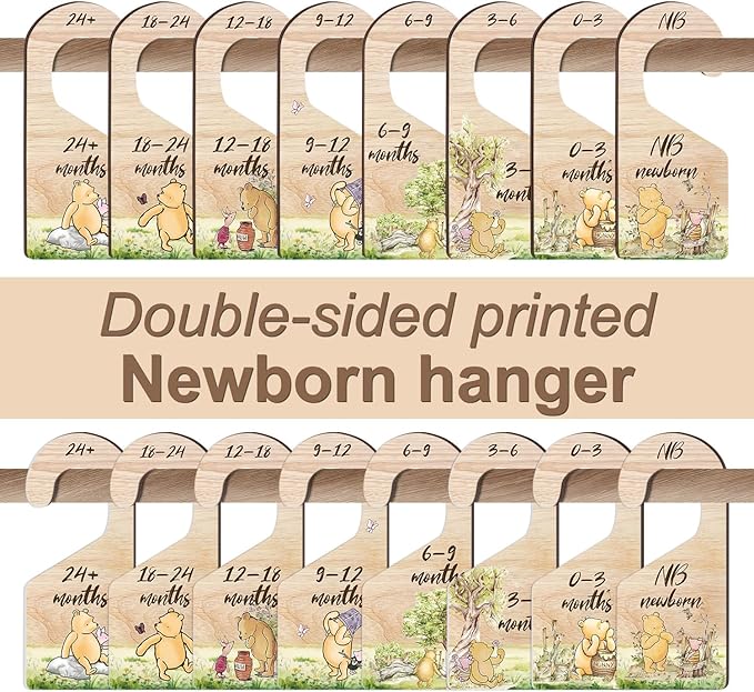 8PCS Classic Winnie Baby Closet Dividers for Newborn, the Pooh Baby Nursery Decor Wooden Hanger, Winnie Clothes Dividers for 