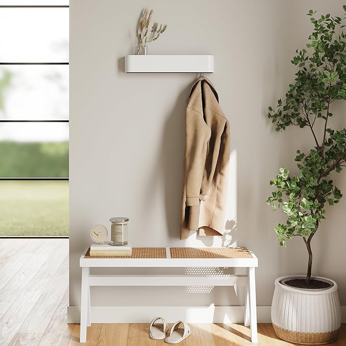 Kazai. Wall-Mounted Coat Rack 'Toke' - Modern Design Coat Rack with Hidden Wall Hooks - Solid Wood Veneer Panel Coat Hanger -