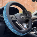PINCTROT D Shaped Chenille Leather Steering Wheel Cover, Soft Mottled Colors, Sweat-Proof, Non-Slip Grip, All-Season Comfort,