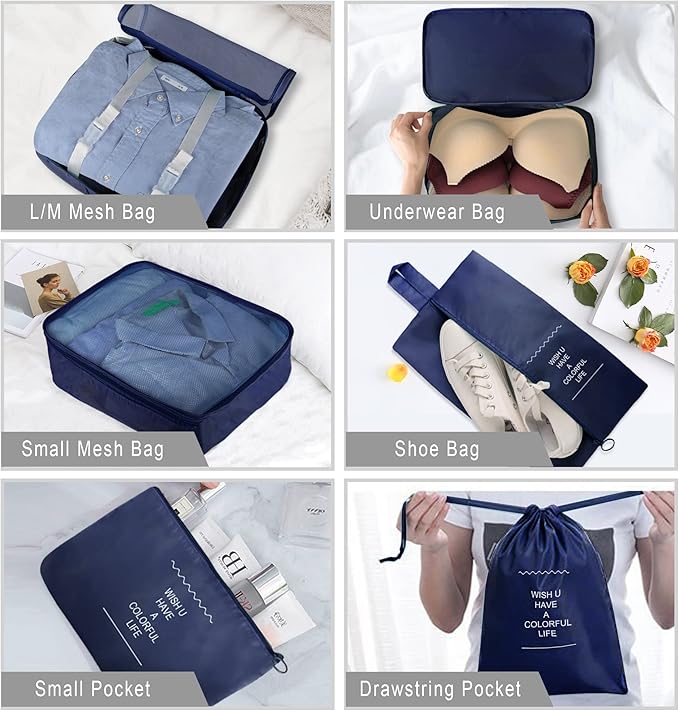 Packing Cubes, 8 Pcs Travel Packing Organizers for Suitcases, Large Capacity Travel Luggage Organizers Set includes 8 Storage