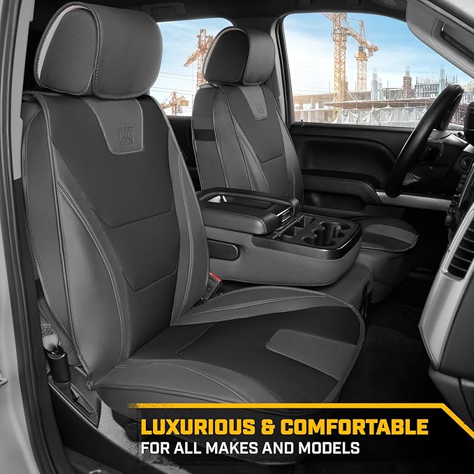 Cat® Edge Deluxe Faux Leather Car Seat Covers – Full Set (2 Front + 1 Rear Bench) – Semi-Custom Universal Fit, Two-Tone Black
