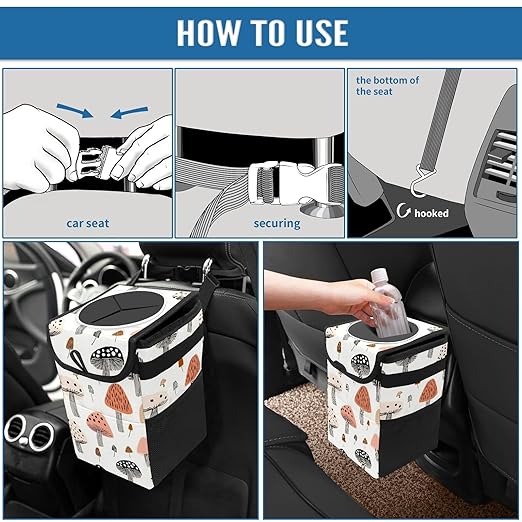 Car Trash Can – Multi-Purpose, Lightweight and Portable with Durable Water-Resistant Coating, No Installation Required, Practical and Ample Capacity, Variety of Colors.Mushroom