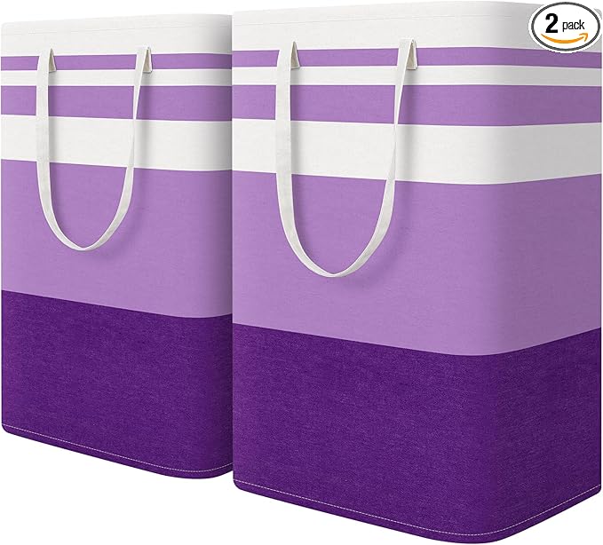 HomeHacks 2 Pack Large Laundry Baskets, Waterproof, Freestanding Laundry Hampers, Collapsible Clothes Hamper with Reinforced 