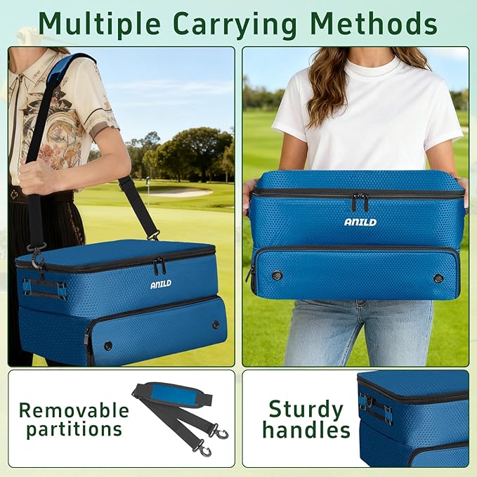 ANILD Golf Trunk Organizer, 2 Layer Golf Storage Case with Separate Ventilated Compartment for 2 Pair Shoes, for Balls, Tees,