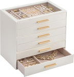 Lolalet Jewelry Box Organizer, 6-Layer Jewelry Organizers and Storage Case with Glass Lid, Ring Earring Bracelet Necklace Hol