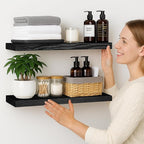BGMG Wood Floating Shelves for Wall 24 inch,Black Floating Shelves,Solid Wood Wall Mount Shelves for Bathroom Living Room Bed