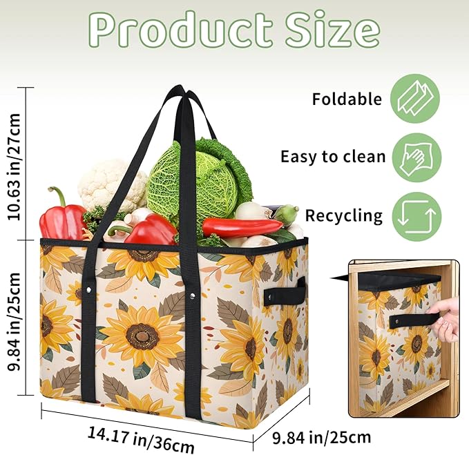 Reusable Grocery Bag, Foldable Large Shopping Tote Bag for Groceries Kitchen Picnic Car Trunk