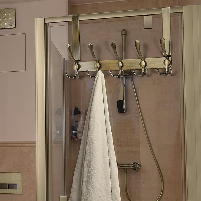 Dseap Over The Door Hook Hanger - Fits 1 3/8" to 1 3/4" Standard Doors | 5 Tri Hooks Heavy Duty Towel/Coat Rack | Door Organi