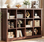 Aheaplus Wooden 12-Cube Storage Organizer with Charging Ports, Modern Cube Bookcase with Base, 4-Tier Floor Standing Open Cub