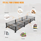 Under Bed Storage With Wheels, 47.2''/90lbs/57.6L, Metal Frame Under Bed Rolling Storage, Tool-Free Assembly Underbed Drawers