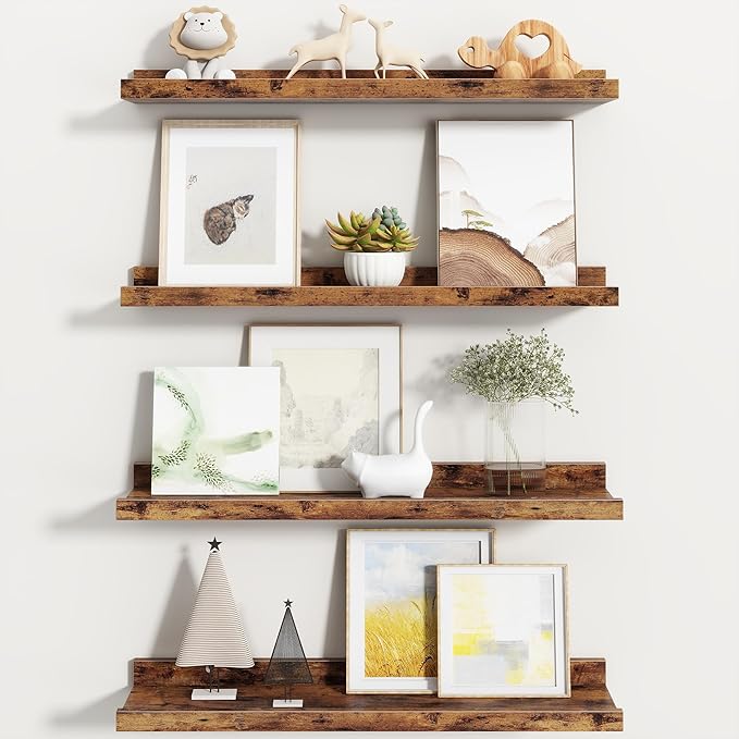 Fun Memories Picture Ledge Shelf, Floating Shelves Set of 4, 24 Inch Picture Shelves for Wall with Ledge, Large Nursery Book 