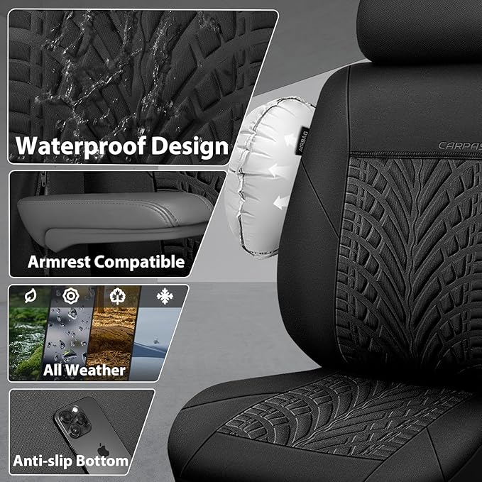 CAR PASS Neoprene Waterproof Seat Covers Full Sets, Wetsuit Car Seat Covers 5 Seats Universal Fit for Vans, Truck, SUV, 3D Ty