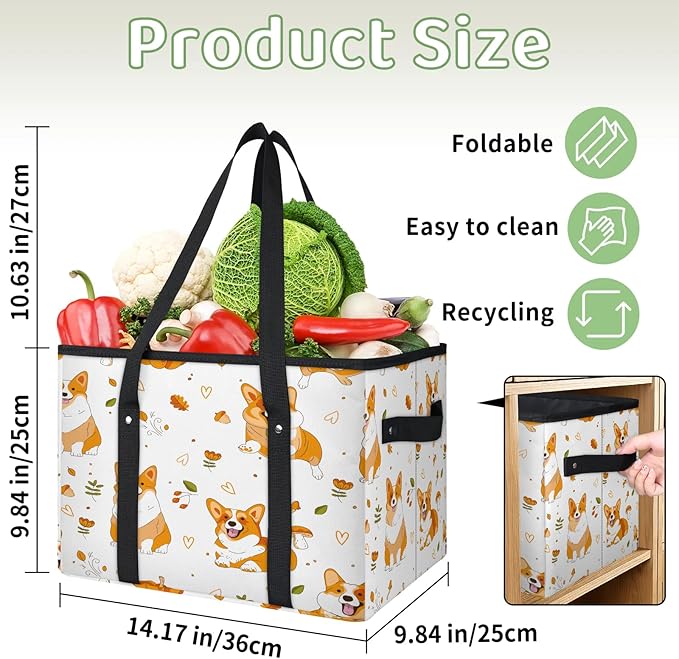 Reusable Grocery Bags Heavy Duty Shopping Bags Foldable Large Tote Bags with Long Handles & Hard Bottom