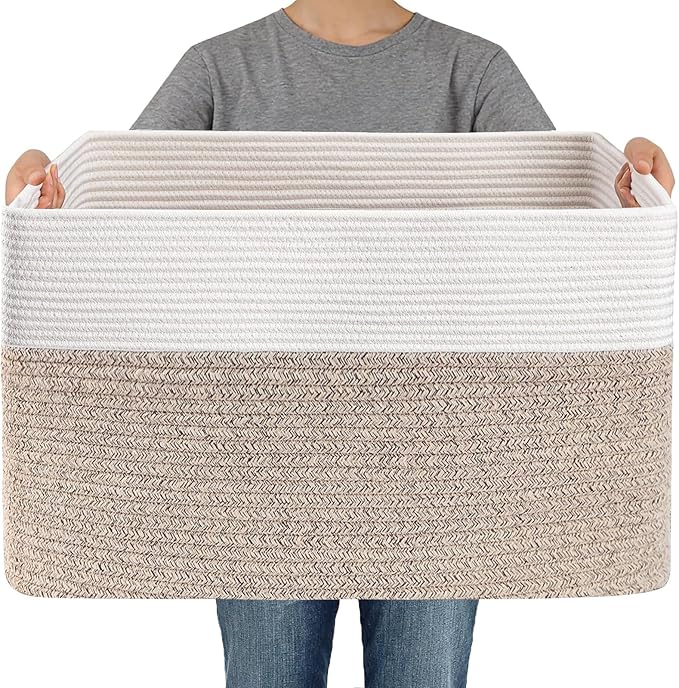 JMvicyroam Woven Blanket Basket,65L Large Storage Bin for Blankets Toys Clothes,Decorative Rope Basket for Living Room Bedroo