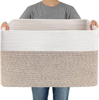 JMvicyroam Woven Blanket Basket,96L Large Storage Bin for Blankets Toys Clothes,Decorative Rope Basket for Living Room Bedroo