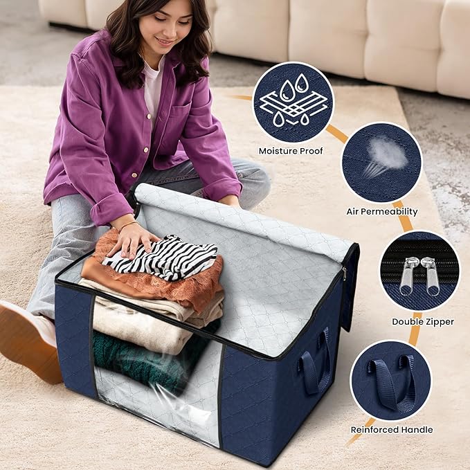 Fab totes 24 Gallons Clothes Storage,Foldable Thick Fabric Blanket Storage Bags,Containers for Organizing Bedroom, Closet, Cl