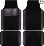 NBTEPEM Waterproof Universal Fit Car Floor Mats, Faux Leather Sporty Car Carpet Mats with Anti-Slip Nibbs Backing & Driver Heel Pad Fit for SUV, Vans, Sedans, Trucks, Set of 4 (Black with Purple line)