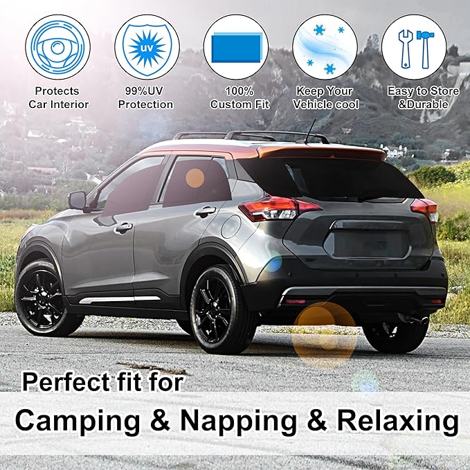 TINGLU Window Shades for Nissan Kicks 2018-2024 6PCS Accessories Side Full Windows Windshield Sun Shade Sun UV Rays & Privacy Protection for Camping,Napping,and Relaxing