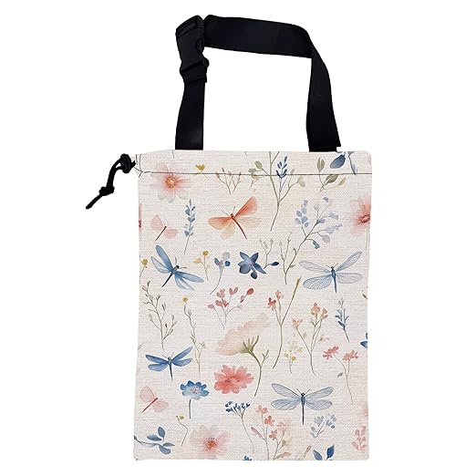 Car Garbage Bag Watercolor Flowers and Dragonflies Hanging Canvas Car Trash Bag Drawstring Car Back Seat Organizer for Car Back Front Seat Console with Adjustable Buckle