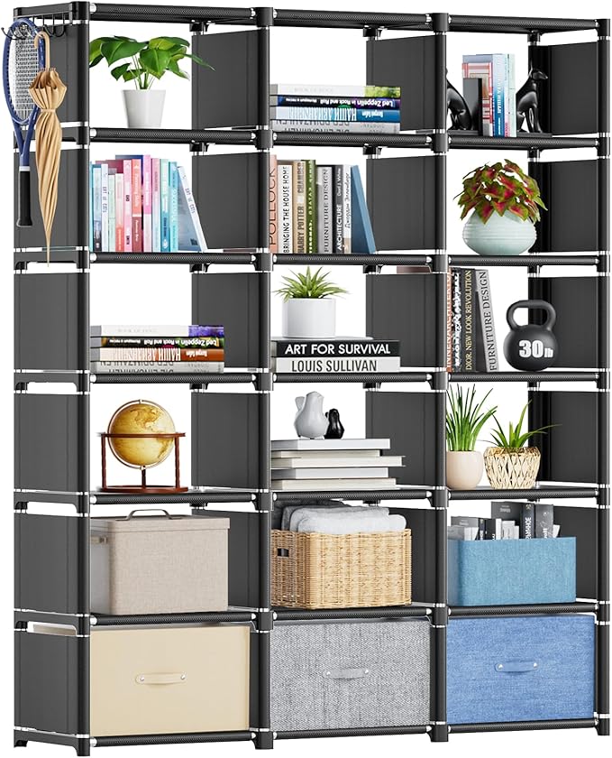 Mavivegue Book Shelf, 18 Cube Storage Organizer, DIY Bookcase, Metal Cube Bookshelf, Cubbies Closet Storage Organizer Shelves