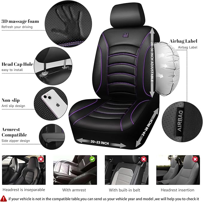 CAR PASS 3D Foam PU Leather Car Seat Covers, Universal Seat Covers Front 2 for Trucks SUV Sedan Automotive Seat Covers Armres