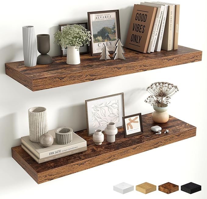 Fun Memories Floating Shelves for Wall, 32 Inch Long Floating Shelves Set of 2, 32 x 10 Wooden Shelves for Wall, Large Storag