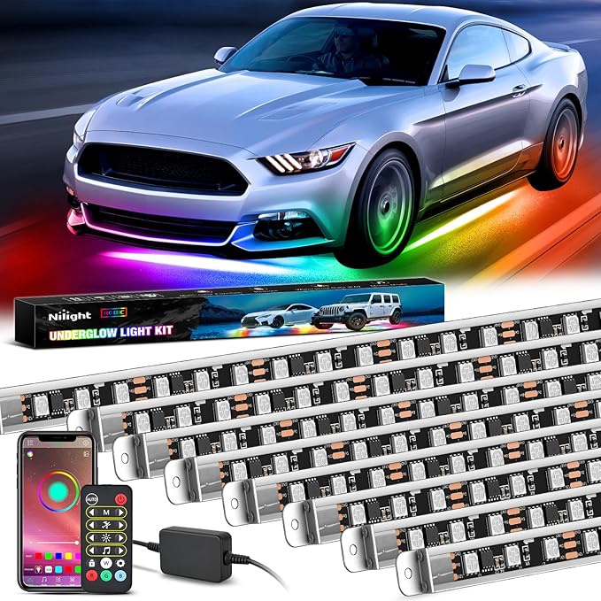 Nilight 8Pcs Aluminum Underglow Neon Accent Strip Lights 396 LEDs Dream Color Door Assist Multi Modes Sound Active Function Music with APP, Remote Control Underbody Light for Car Truck RV